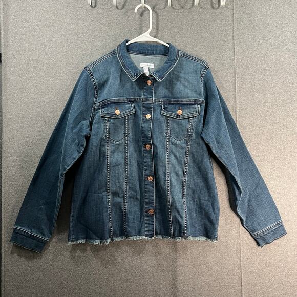 Canyon Retreat Heartland Denim Jacket with Raw Hem Detail River Wash, Medium - Picture 1 of 8